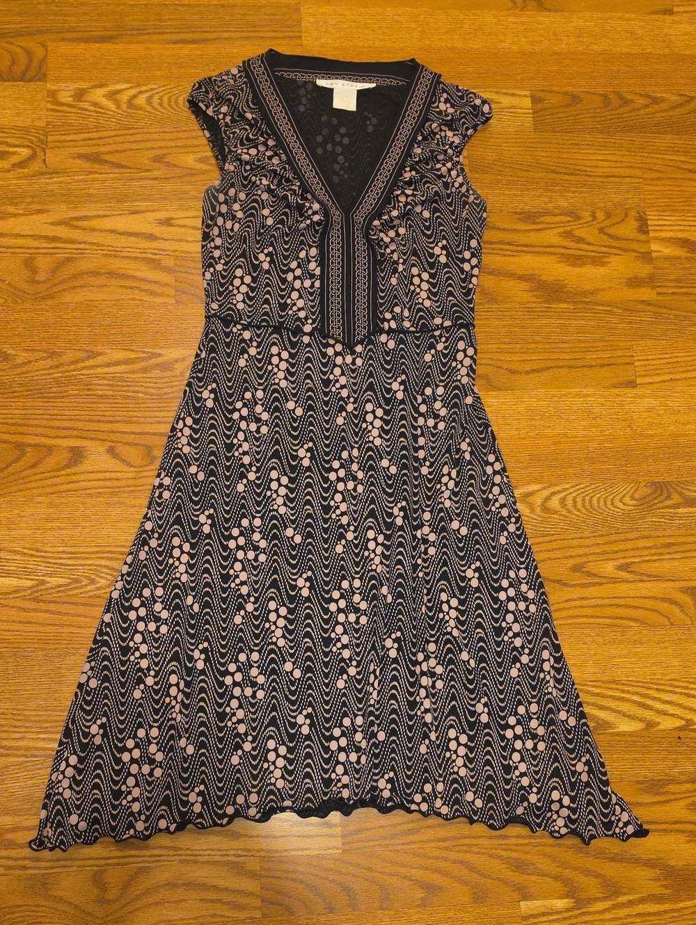 Max Studio Black Dress with Blush Dot & Wave Print